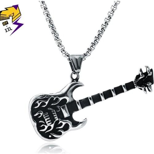 Fashion Music Guitar Pendant Necklaces Men Rock Roll Electronic Musical Style Stainless Steel Chains Necklaces Birthday Gifts