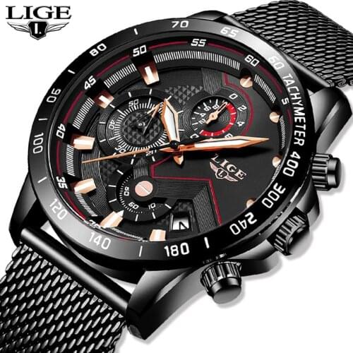 2019 LIGENew Mens Fashion Casual watch For Men Date Quartz Wrist Watch Sport Chronograph Mesh Steel Student Watch relojes hombre