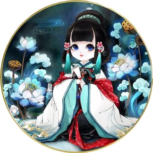 DIY New Chinese Style Round Cross stitch Sets Printed Patterns Cross stitch kits Home Decor Cartoon Girl
