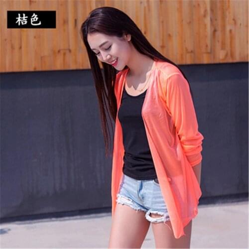 New long-sleeve thin beauty yarn air-conditioned shirt pure color transparent sunscreen short female shawl HX6525