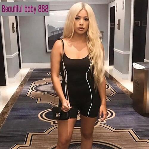 Meqeiss 2021New summer Reflective sleeveless playsuit fashion Basic black Elastic casual ladies bodysuit Jogging suit Sportswear