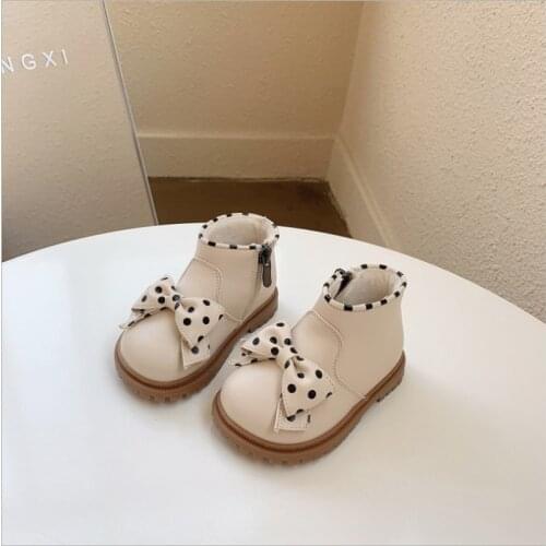 2021 Autumn Winter Baby Boots Leather Butterfly-knot Cute Princess Girls Boots With Fur Fashion Toddler Shoes Size 15-25