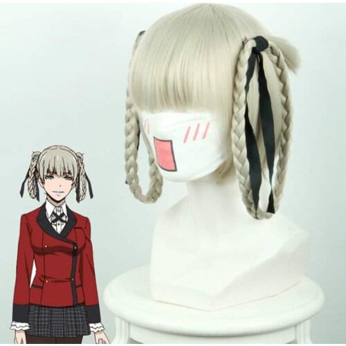 40cm Anime KAKEGURUI Kirari Momobami Braids Wig Cosplay Wig Role Play Silver Color