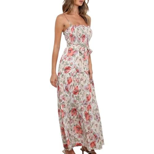 Hirigin New Women’s Casual Suspender Long Dress Summer Fashion Floral Boat Neck Elastic Tube Top Bandage A-line Dress