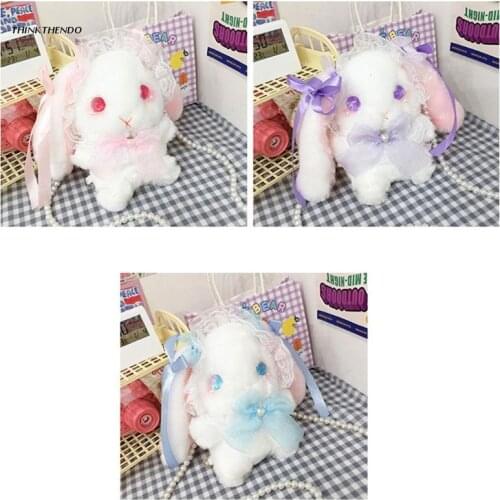 Plush Rabbit Messenger Bags Soft Funny Lolita Lace Doll Shoulder Bag Cute Cartoon Doll Crossbody Shoulder Bags for Women