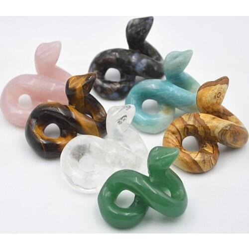 Natural crystal carved jade snake ornaments colorful jade zodiac crafts for gifts