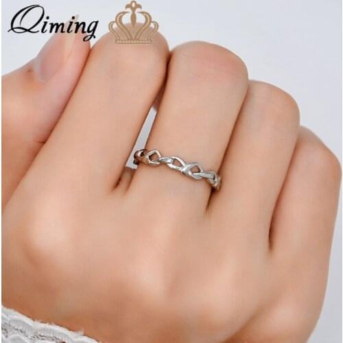 QIMING Handmade Silver Geometric Simple Ring Female Women Bohemia Jewelry Korean Finger Knuckle Rings Gift