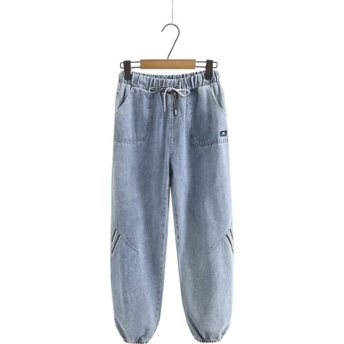 Plus Size Womens Elastic Waist Blue Jeans Casual Slim Denim Pants