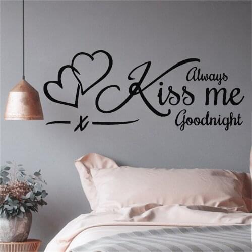 Romantic Quotes Wall Decals For Always Kiss Me Goodnight Bedroom Home Decoration With Art Heart Decor Vinyl Wall Stickers Y564