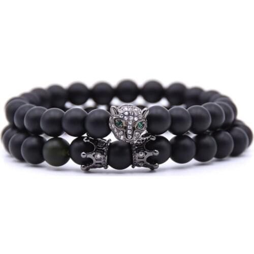 Rose Gold Fox and Crown Matte Onyx 8MM Stone Bracelet (2pcs/lot) Man Fashion Women Gift For Bracelets