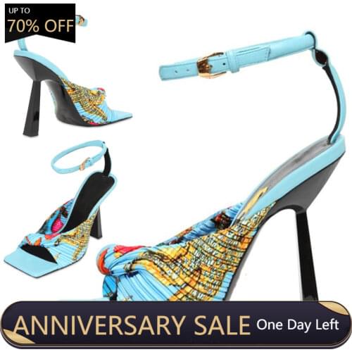 Women Square High Heel Slide Sandals Sexy Open Toe Evening Party Square Toe Shoe Ankle Strap Summer Fashion Lady Sandal 2-D-SP-1