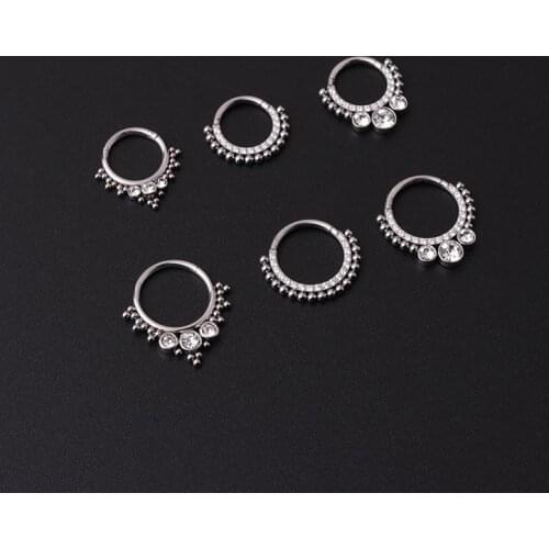 1Pc Stainless Steel CZ Septum Clicker Hoop Ring Nose Labret Ear Tragus Cartilage Daith Helix Earring Stud Piercing Jewelry