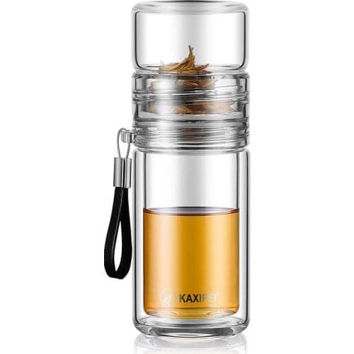 550ML Business Type Glass Bottle Double Layer Tea Water Separation Glass Bottles Stainless Steel Tea Partition Bottle With Rope