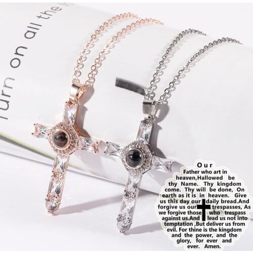 Rhinestone projection Cross pendant choker necklace rose gold silver color chain romantic necklaces for women girl accessories