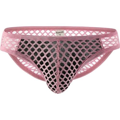Mens Low Waist Hollow Out Panties See-through Fishnet Briefs Sexy Bulge Pouch Underpants Underwear Sissy Mesh Seamless Briefs