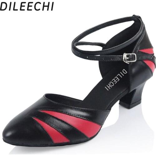 DILEECHI female adult Latin dance shoes low heel genuine leather party Square dance shoes soft outsole