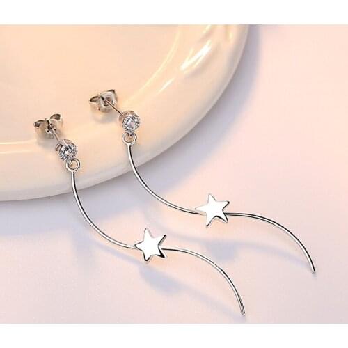 New Minimalist 925 Sterling Silver Tassel Drop Earrings Jewelry For Women Star Wave Hanging AAA Zircon Earrings pendientes