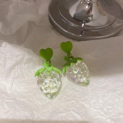 ZiccoWong Fashion Exaggerated Green Strawberry Long Dangle Earring For Women Resin Acrylic Trend of Earrings Bijoux Jewelry