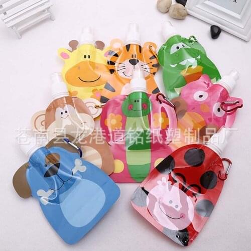 1 Pc 360ml Eco Friendly Foldable Cartoon Baby Water Feeding Bag Cups Travel Drink Bottle Safe for Kids