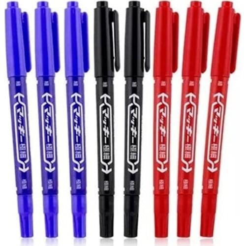 1PCs Twin Tip Permanent Marker Pen Fine Point Waterproof Ink Thin Nib Crude Nib Black Ink Paint Markers Office School Supplies