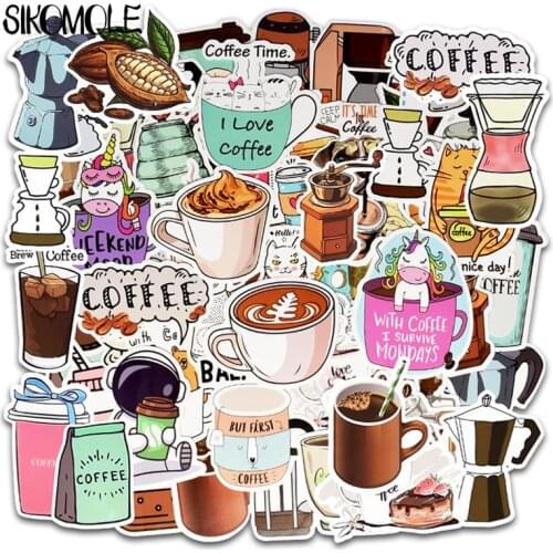 50PCS Cute Cartoon Cup Of Coffee Stickers For Girl Kawaii Laptop Bottle Bicycle Skateboard Car Luggage Decal Graffiti Sticker F5