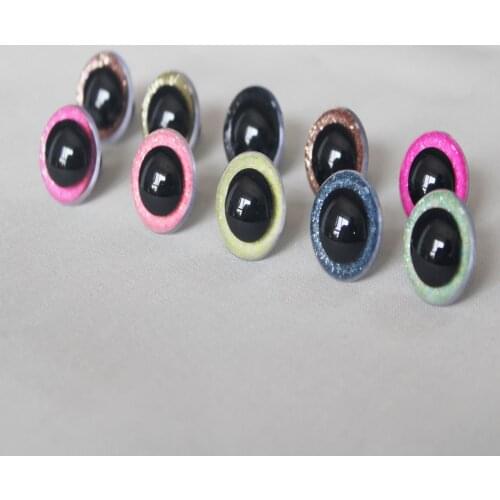 100PCS glitter colorful eyes 22mm 24mm 26mm 28mm 30mm 40mm 50mm round plastic clear glitter toy safety eyes with washer--Y10