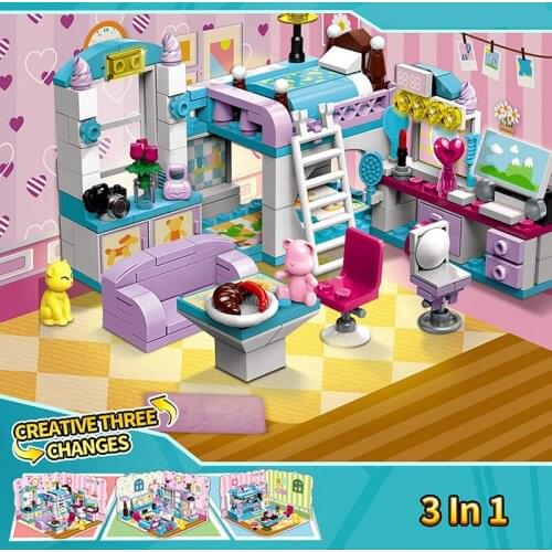 Enlighten friends Building Blocks 194PCS Friends House Bedroom Kitchen 3 IN 1 Deform Girls Educational Toys for Children