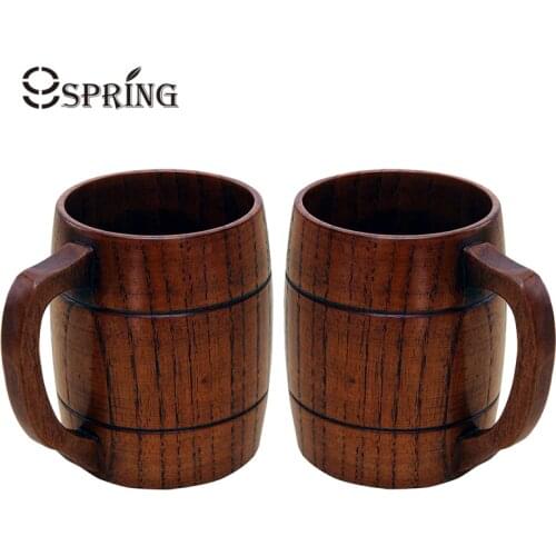 2Pcs Wooden Beer Mug Set Natural Wood Coffee Mug Tea Cup 360ml Vintage Cool Beer Mug Bar Cocktail Drinking Cups and Mugs Gift