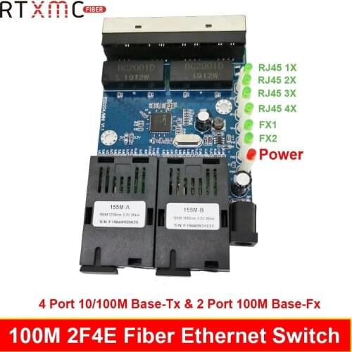 4 Port Fast Erhetnet 2F4E 10/100M Ethernet Switch 2 Fiber Port SC 25KM 4 UTP RJ45 Fiber Optical Switch PCB Board