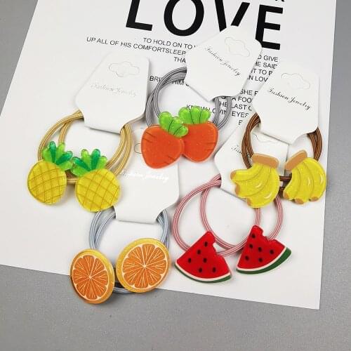 5 Pairs/ Set New Kids Glitter Fruit Hair Ties Watermelon Orange Elastic Hair Ties Pineapple Hair Accessories for Girls