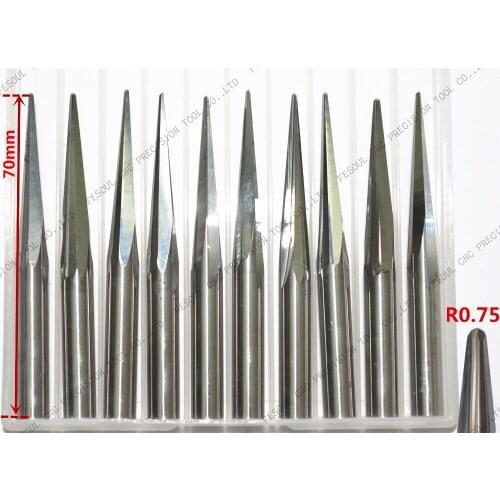 6mm*R0.75*70L,10pcs,Free shipping Taper Ball nose End Mill,CNC milling Cutter,Solid carbide tool,woodworking router bit