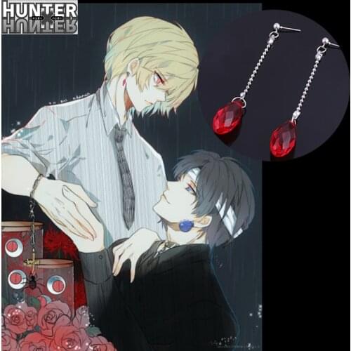 Anime HUNTER×HUNTER Kurapika Stud Earrings Charms Ear Clip Red Crystal Drop Earring Women 2020 Cospaly Jewelry Accessories Gift