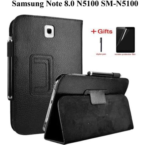 Litchi PU Leather Case for Samsung Galaxy Note 8.0 GT-N5100 N5110 Smart Cover for Samsung Note 8.0 N5110 Tablet case+film+pen