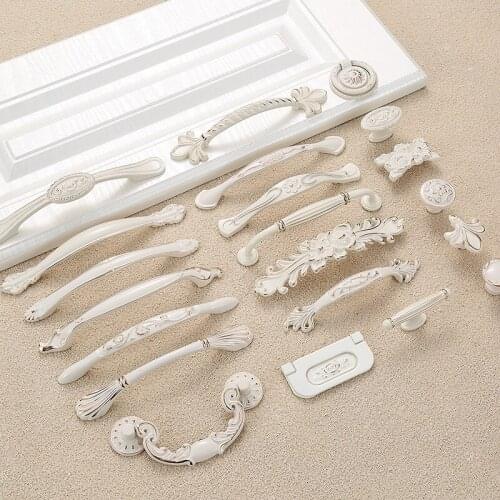 Ivory White Handle Door Handle Cabinet Drawer Zinc Alloy European Modern Simple Single Hole Round Furniture Hardware