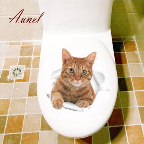 Home Office 3D Cute Cat Wall Art Sticker Bathroom Toilet Lid Cover Decal Decor