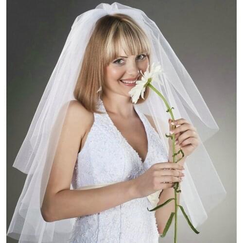 Elegant Women Ivory Short Bridal Wedding Veils Two Layer with Comb White Veil for Wedding Party Tulle Veil 2019 New Accessories