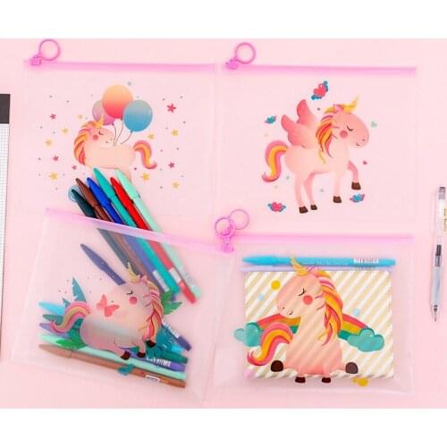 Ellen Brook 1 PCS New Korea School Stationery Lovely Cute Kawaii Creative PVC Receive Bag Rainbow Unicorn Translucent Folder