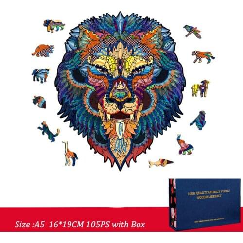 FEOOE 2021 Lion Dinosaur Alien Wooden Puzzle Three-dimensional Animal Puzzle Learning Toys for Children Wooden Toys YSH