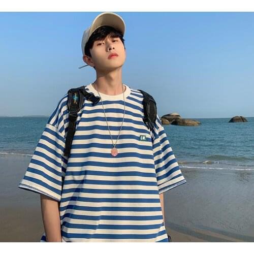 Summer T Shirt For Men Oversized Short Sleeve O Neck Striped Tops China Style Harajuku Korean Couple Clothing Streetwear Vogue