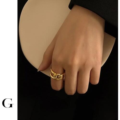 GHIDBK Hot Sale 2020 New Stainless Steel Jewelry Statement Layering Hollow Knotted Rings for Women Designed Street Style Ring