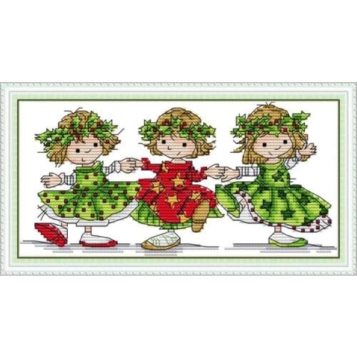 Three Dancing Girls Needlework DMC DIY Cotton Thread Painting 14CT 11CT Stamped Cross Stitch Kits Embroidery Kit Needlework Sets