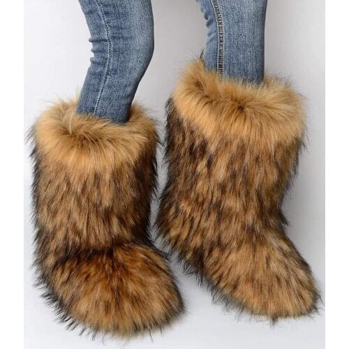 Janveny Womens Faux Fur Snow Boots Plush fur Boots fluffy furry boots for women Winter Outdoor