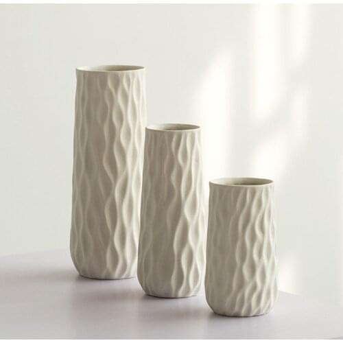 Nordic Contracted Beige Ripple Art Vase Ceramic Flower Vase Hydroponic Device Desktop Craft European Home Decoration Accessories