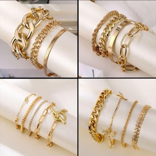 Punk Heavy Metal Big Thick Chain Bracelet Set Women Boho Retro Geometric Metal Twist Chain Bangles Bracelet Fashion Jewelry