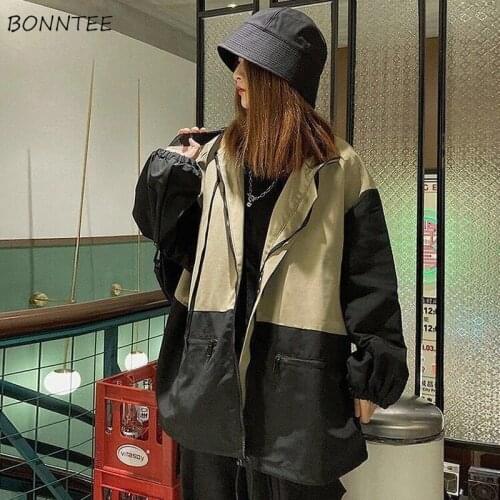 Jackets Womens Turn Down Collar Retro Loose Patchwork Harajuku Cargo Outwear Korean Style High Street Bf Oversize Casual Trendy