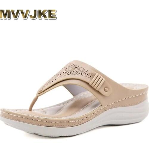 MVVJKE Summer New Round Head Fashion Flip Flop Hollow Female Sandals Slope with Casual Large Size Sandals 36-42 Slipper Women