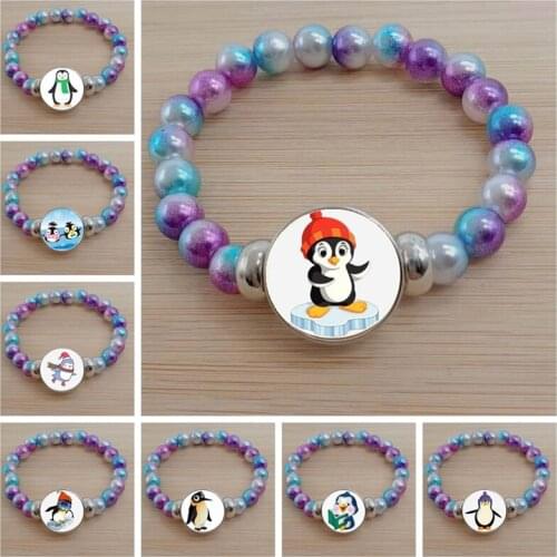 New cartoon penguin ski winter cute bracelet cute penguin painting color beads bracelet handmade glass dome accessories