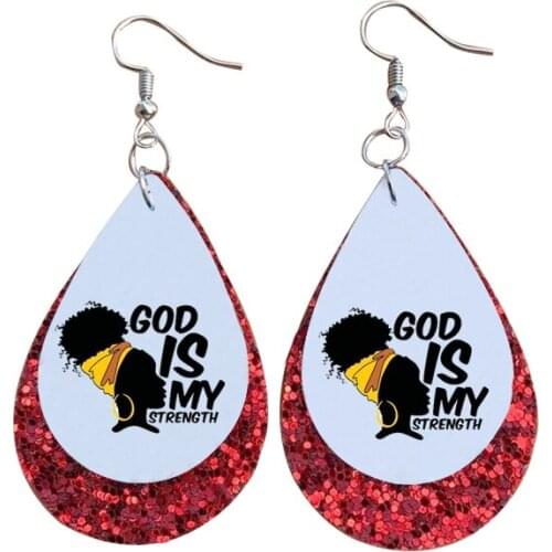 Wholesale Popular African American Woman Queen Black Girl Earrings Faux Leather Teardrop Earrings
