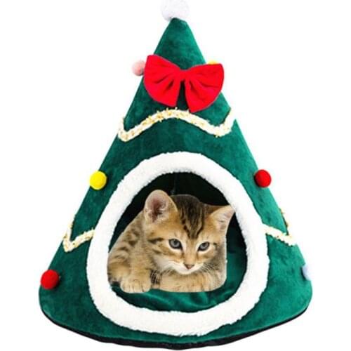 Autumn Winter Christmas Tree Shape Cat House Warm Sleeping Soft Bed Half Closed Pet Nest Hamster Squirrel Rabbit Kitten Puppy