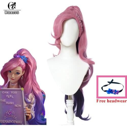 ROLECOS Game LOL Seraphine Cosplay Wigs LOL KDA Cosplay Seraphine Heat Resistant Synthetic Hairs